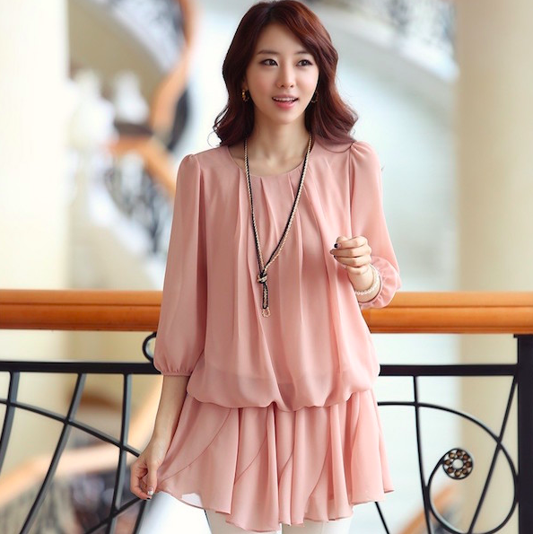 BM70946 Fashion Chiffon Top Pink