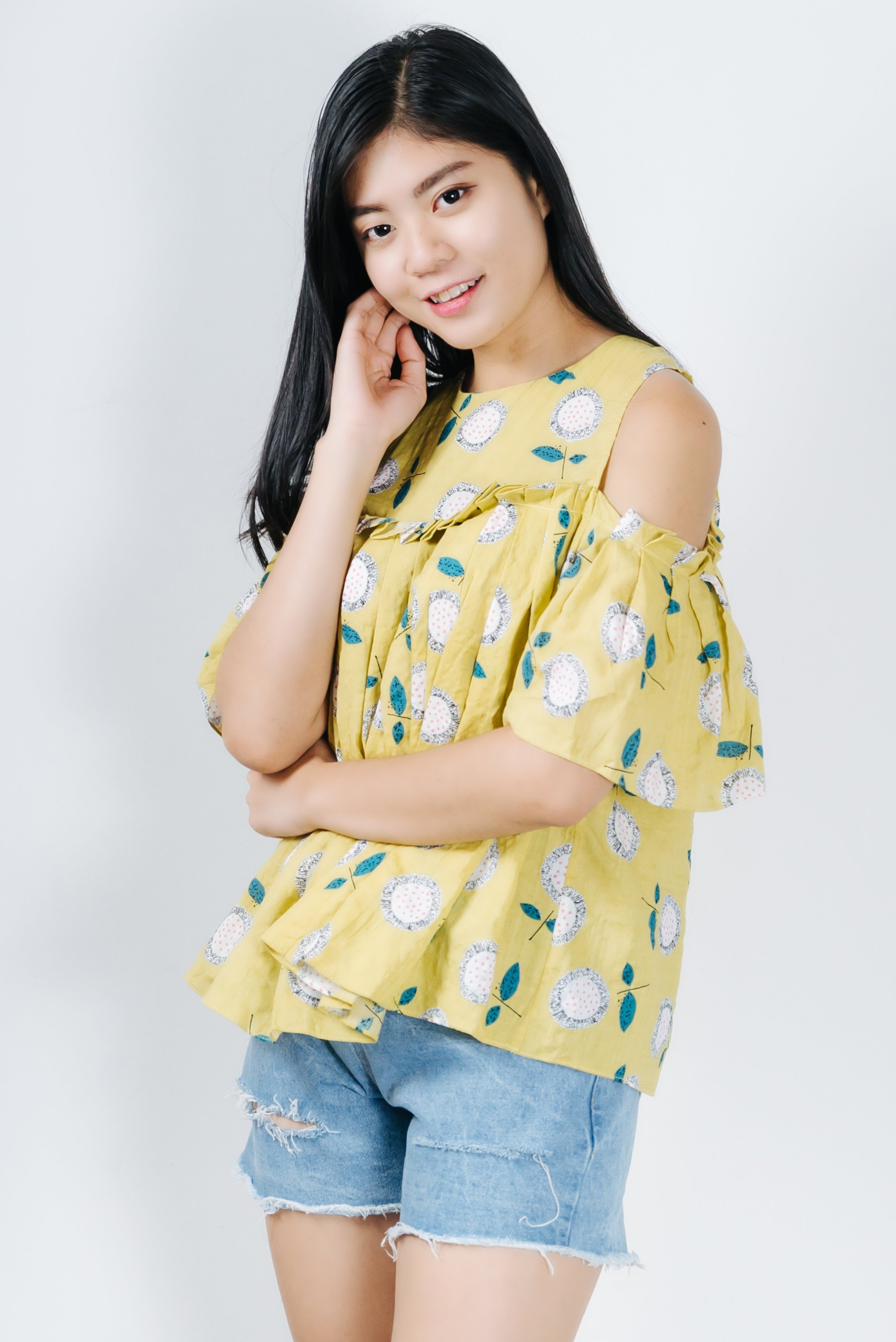 JULY009 Floral Printed Cold Shoulder Top