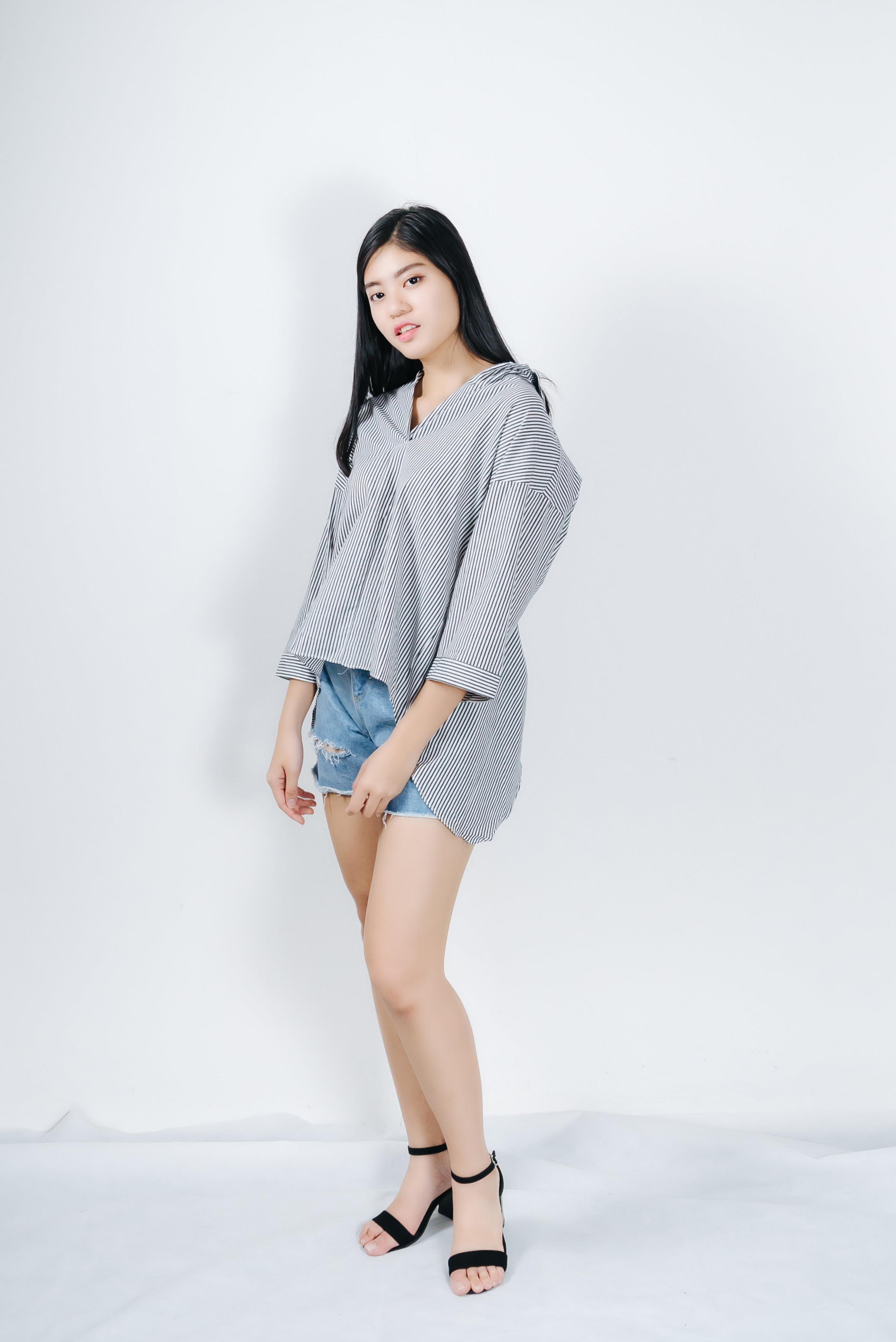 JULY001 Back Split OverSize Stripes Top