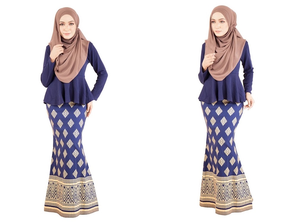 QA-390 Women Stylish Songket Baju Kurung Blue