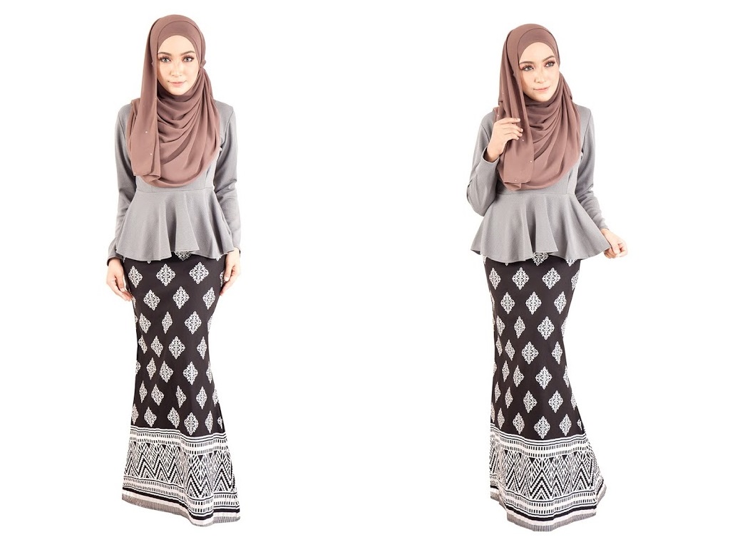 QA-390 Women Stylish Songket Baju Kurung Grey