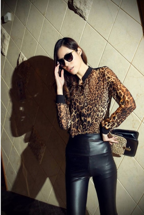 WT21420 Chiffon Top Leopard