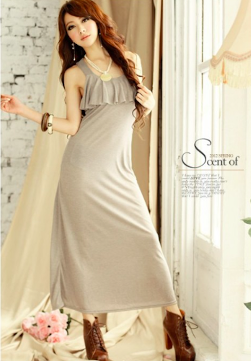 WD21514 Stylish Ruffle Dress Grey