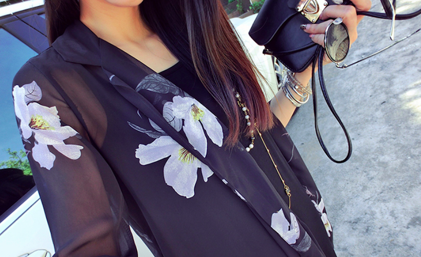 BM70951 Elegant Chiffon Cardigan Black