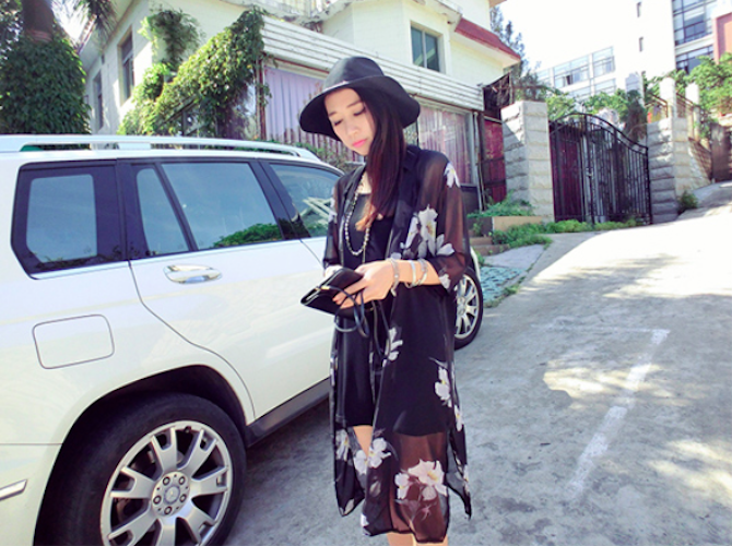 BM70951 Elegant Chiffon Cardigan Black