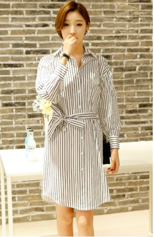 BM70953 Stylish Stripe Dress White