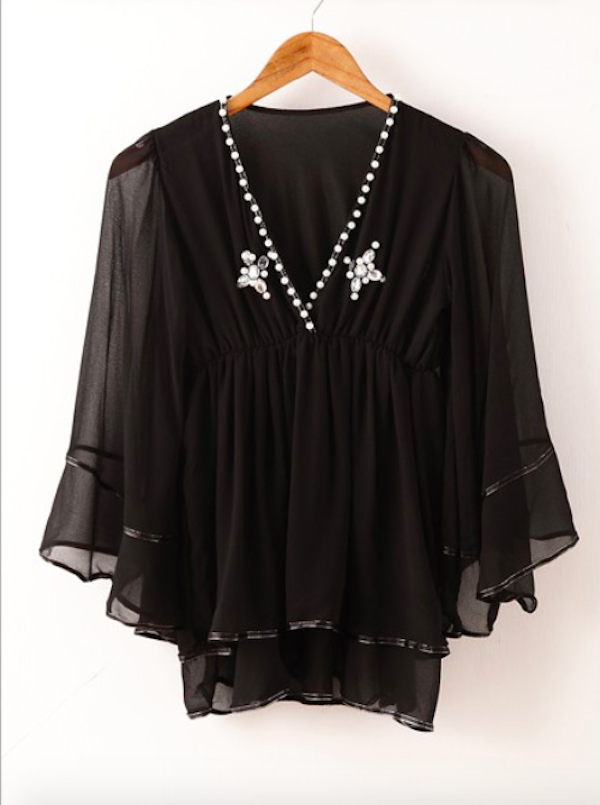 BM70962 Lovely Chiffon Top Black