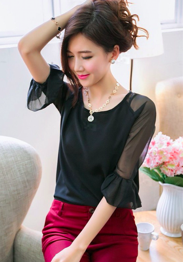 BM70970 Fashion Chiffon Top Black