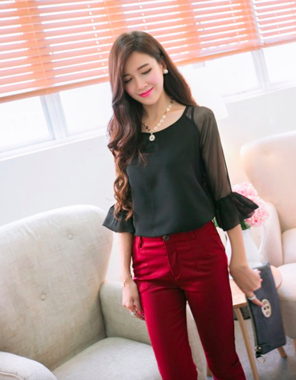 BM70970 Fashion Chiffon Top Black