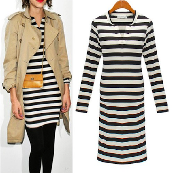 BM70987 Fashion Stripe Dress Black White