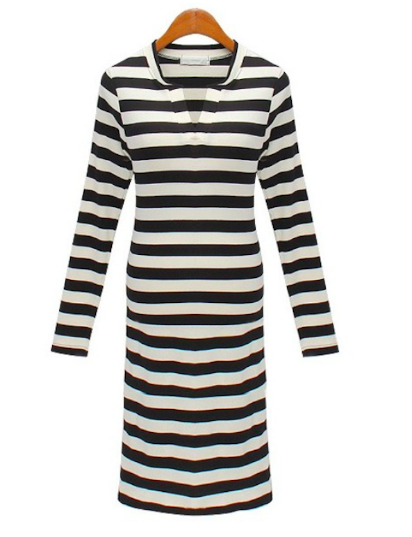 BM70987 Fashion Stripe Dress Black White