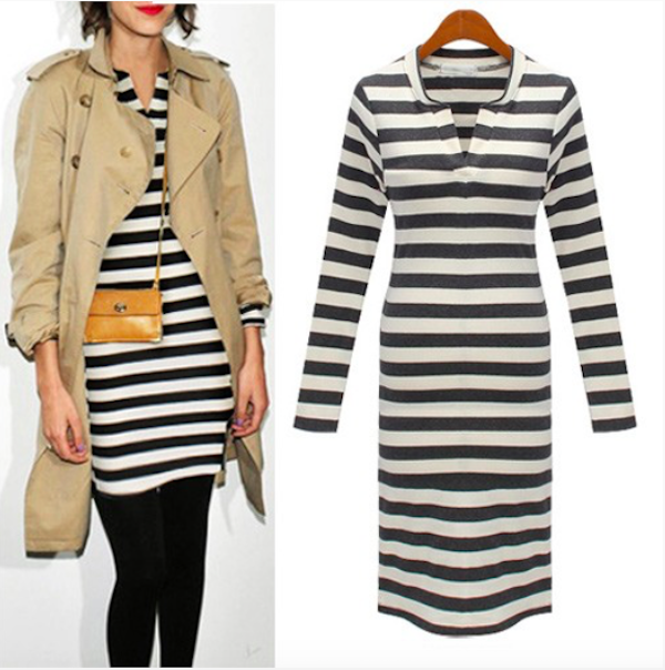 BM70987 Fashion Stripe Dress Grey White