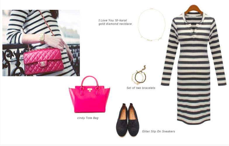 BM70987 Fashion Stripe Dress Grey White