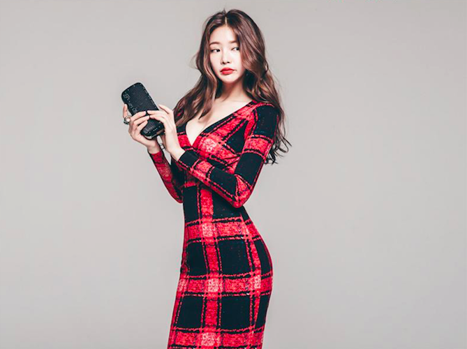 BM70989 Stylish Checker Dress Red