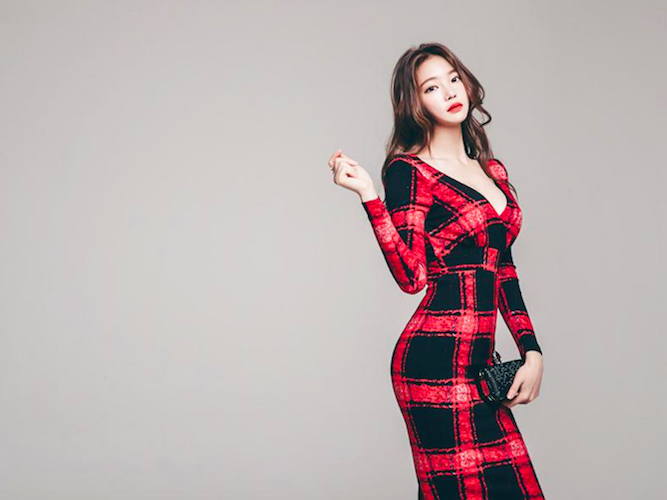BM70989 Stylish Checker Dress Red