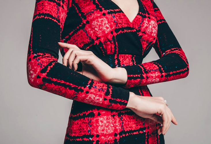 BM70989 Stylish Checker Dress Red