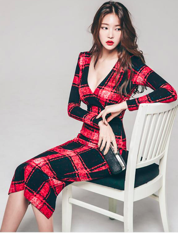 BM70989 Stylish Checker Dress Red