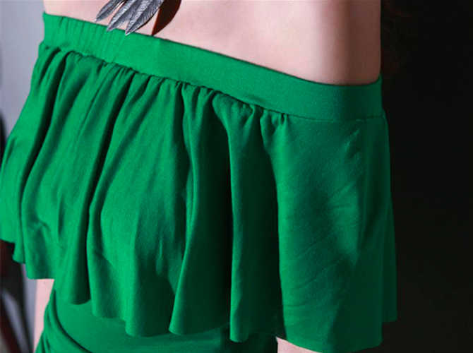 BM70996 Trendy Off-Shoulder Dress Green