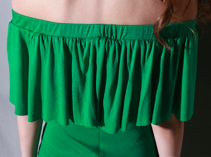 BM70996 Trendy Off-Shoulder Dress Green