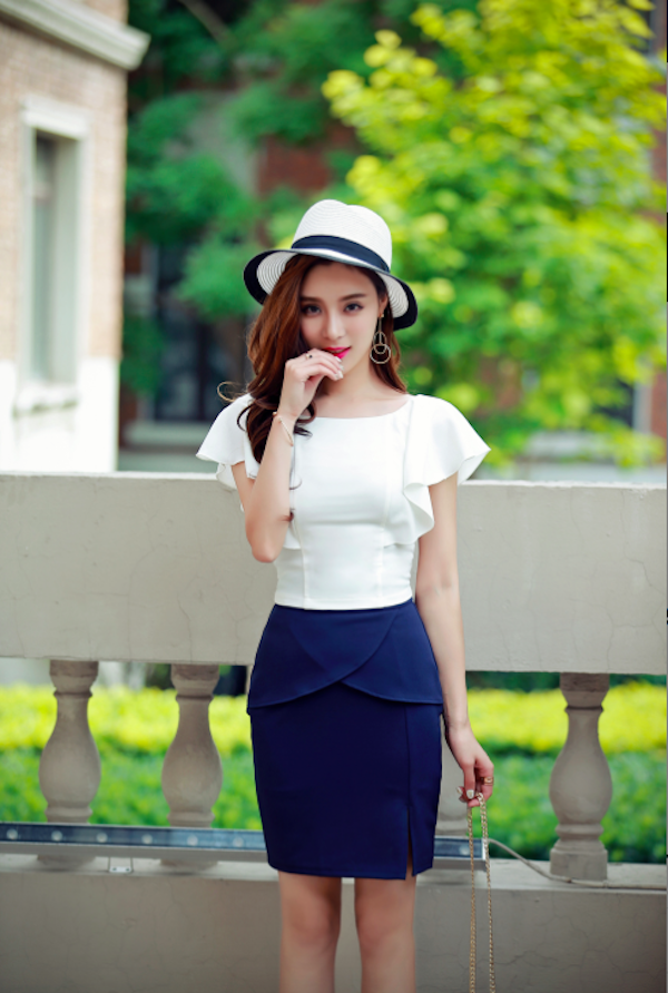 BM71008 High Waist OL Skirt Blue