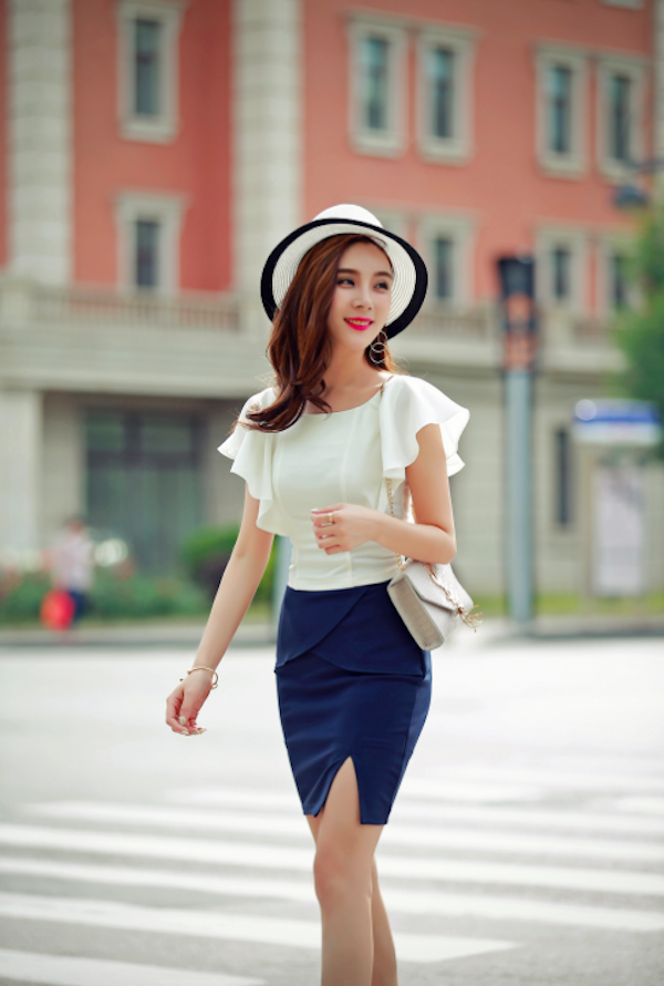 BM71008 High Waist OL Skirt Blue