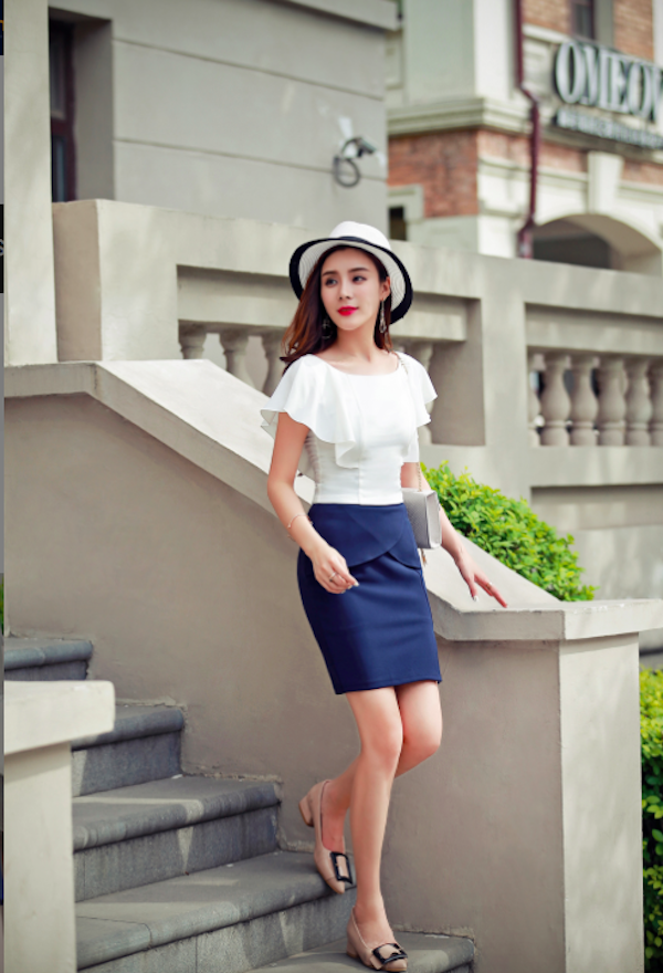 BM71008 High Waist OL Skirt Blue