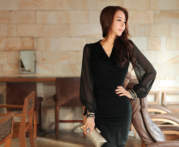 BM71022 Chiffon Dinner Dress Black
