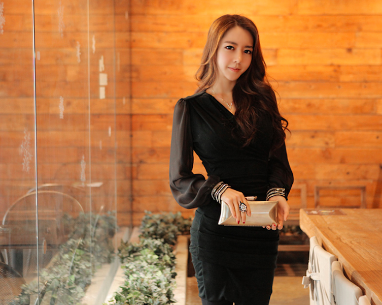 BM71022 Chiffon Dinner Dress Black
