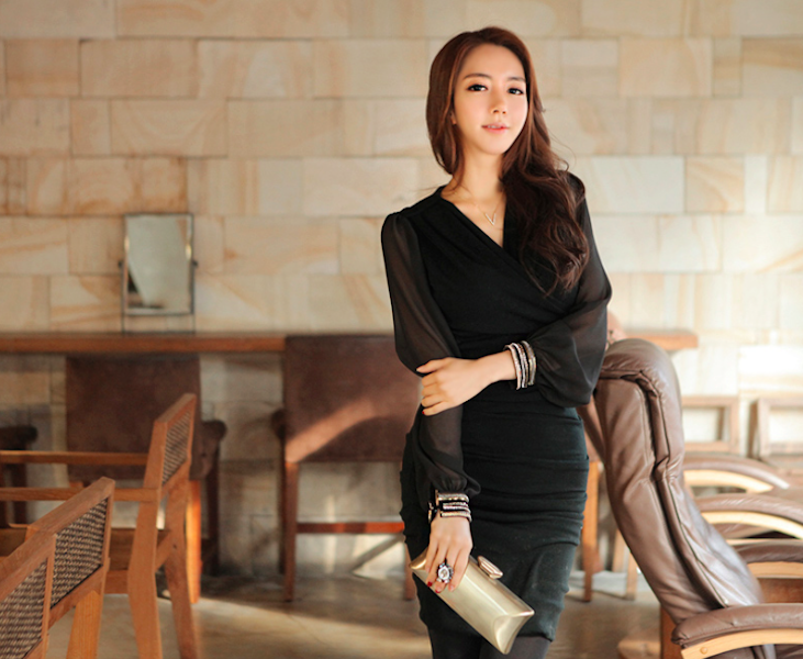 BM71022 Chiffon Dinner Dress Black