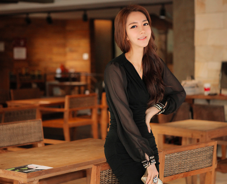 BM71022 Chiffon Dinner Dress Black