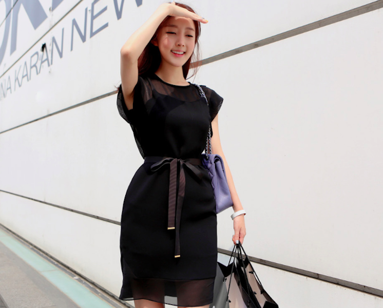 BM71030 Ribbon Waist Dress Black