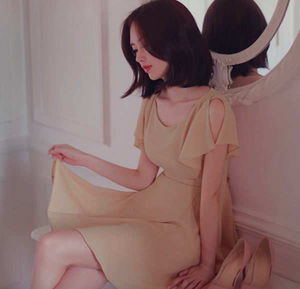 BM71033 Wavy Chiffon Dress As Picture