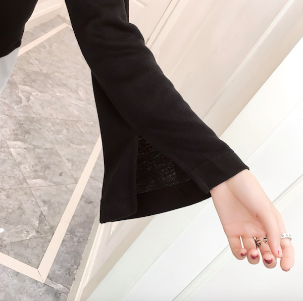 BM71035 Korea Style Flare Sleeves Top Black