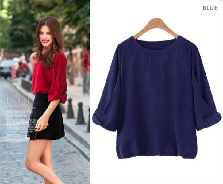 BM71037 Europe Light Cotton Blouse Blue