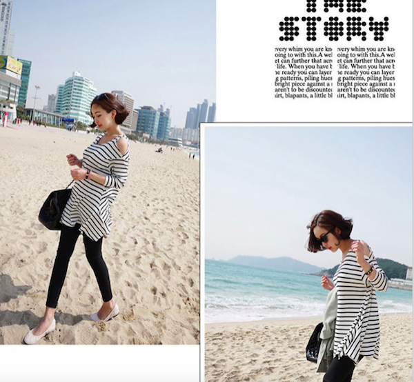 BM71038 Stylish Cut Out Sleeves Top Stripe