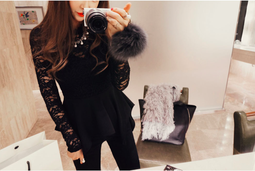 BM71039 Ruffle Lace Top Black 