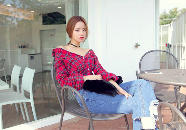 BM71040 Checker Collar Shirt Red