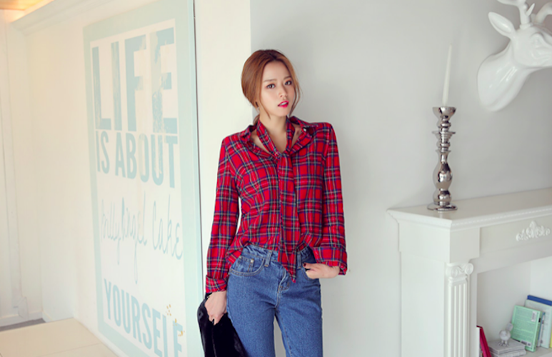 BM71040 Checker Collar Shirt Red