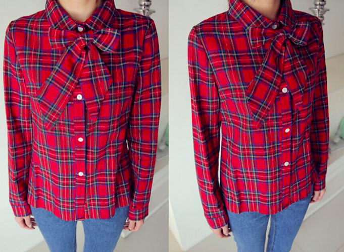 BM71040 Checker Collar Shirt Red