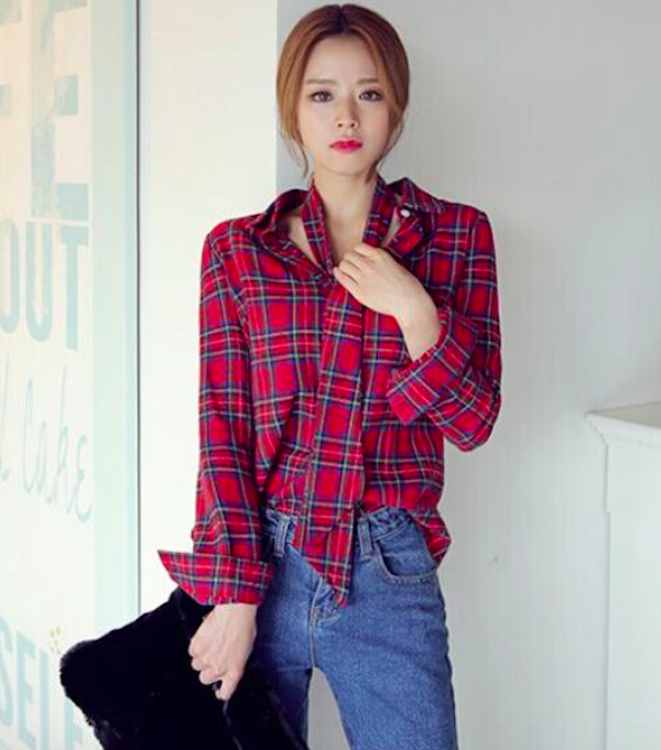 BM71040 Checker Collar Shirt Red
