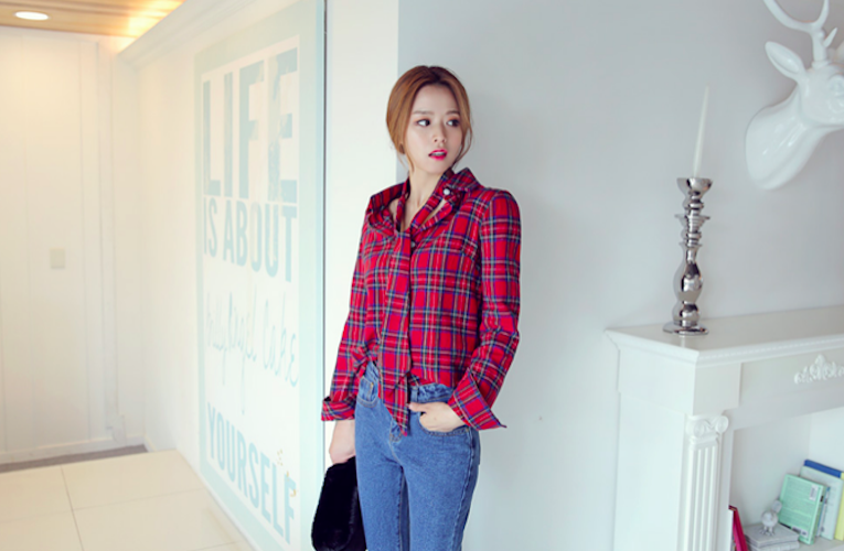 BM71040 Checker Collar Shirt Red