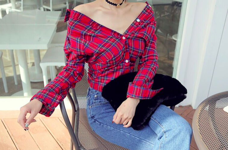 BM71040 Checker Collar Shirt Red