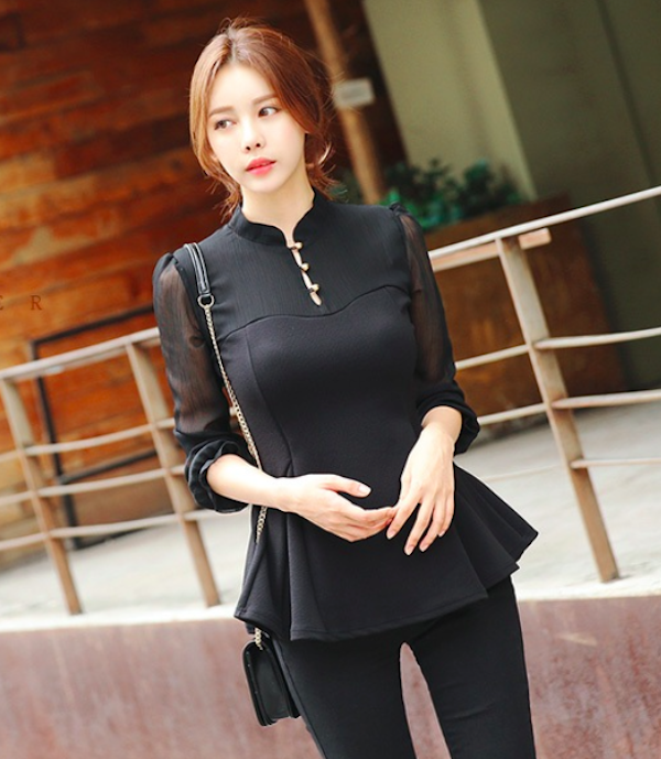 BM71041 Chiffon Mix Blouse Black