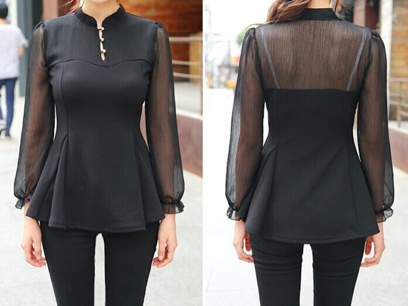 BM71041 Chiffon Mix Blouse Black