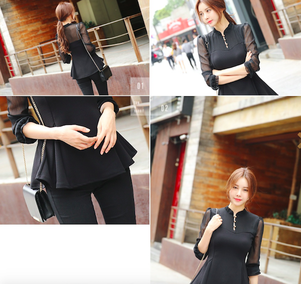 BM71041 Chiffon Mix Blouse Black