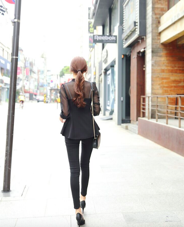 BM71041 Chiffon Mix Blouse Black