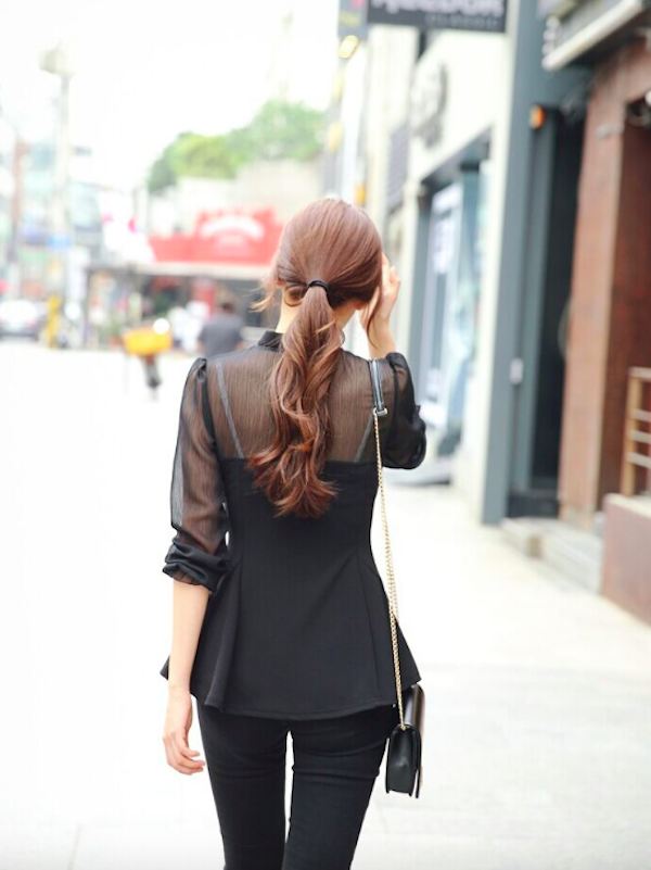 BM71041 Chiffon Mix Blouse Black