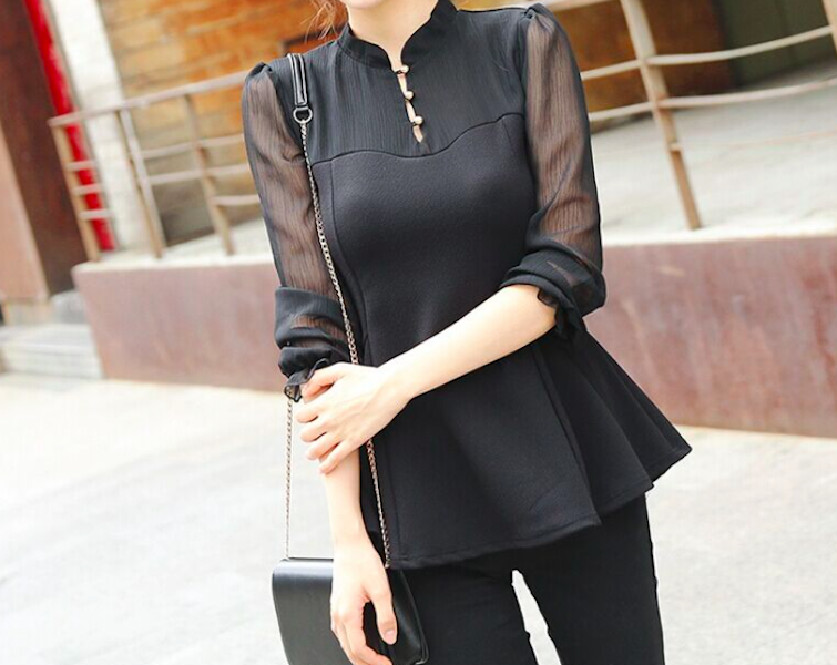 BM71041 Chiffon Mix Blouse Black