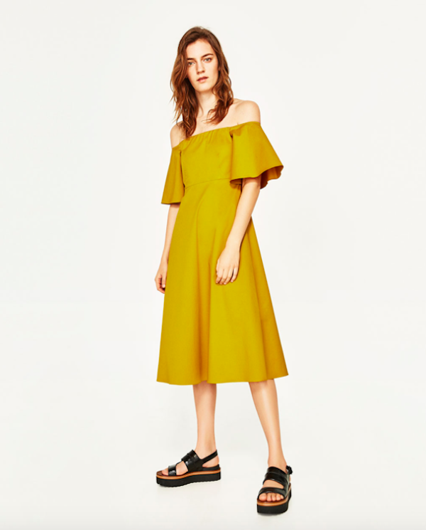 BM71042 Fashion Off-Shoulder Dress Yellow