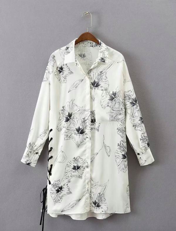 BM71045 Side-tie Floral Dress White